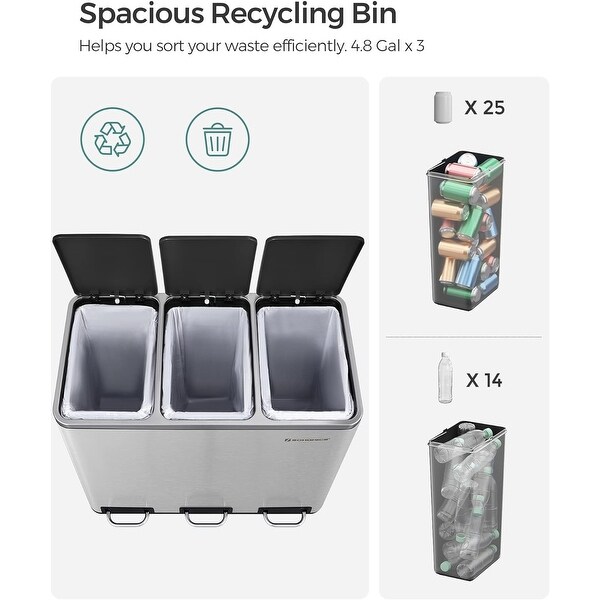 SONGMICS Trash Can, 14.4 Gallon Garbage Can, Stainless Steel