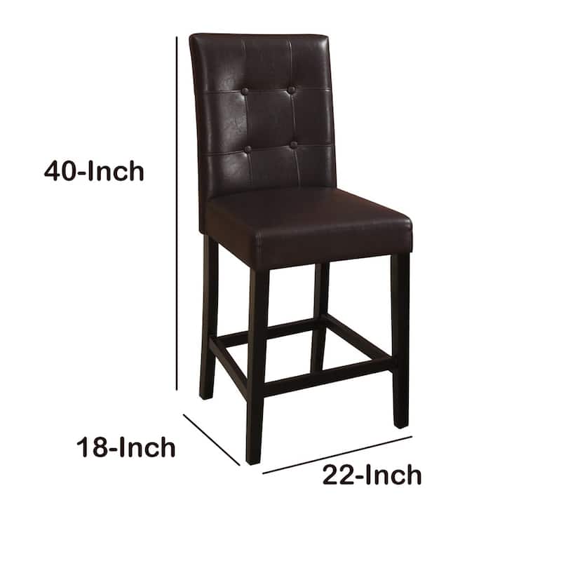 Brown Faux Leather Wooden Bar Chairs Set of 2 with Tufted High Back - 40 H x 18 W x 22 L