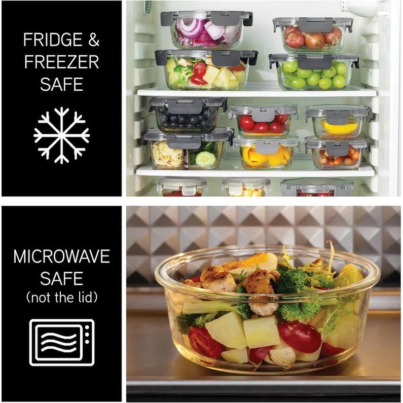 COOK WITH COLOR Premium 32-Pc. Borosilicate Glass Food Container Set with Dividers Leakproof Lids - Meal Prep, Storage