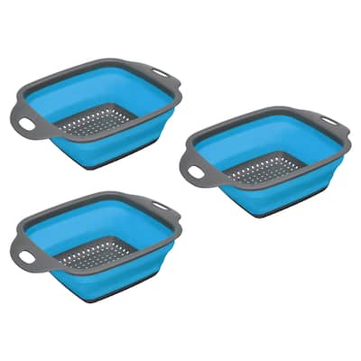 Collapsible Colander Set, Silicone Square Foldable Strainer w Handle