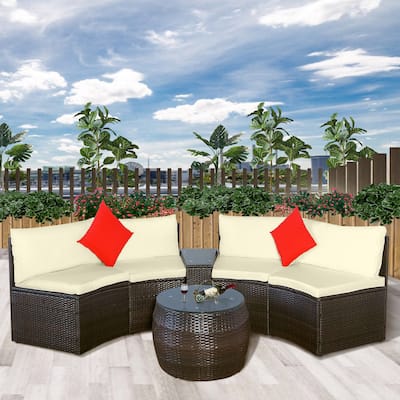 4-Piece Rattan Outdoor Sofa Set with Round Coffee Table
