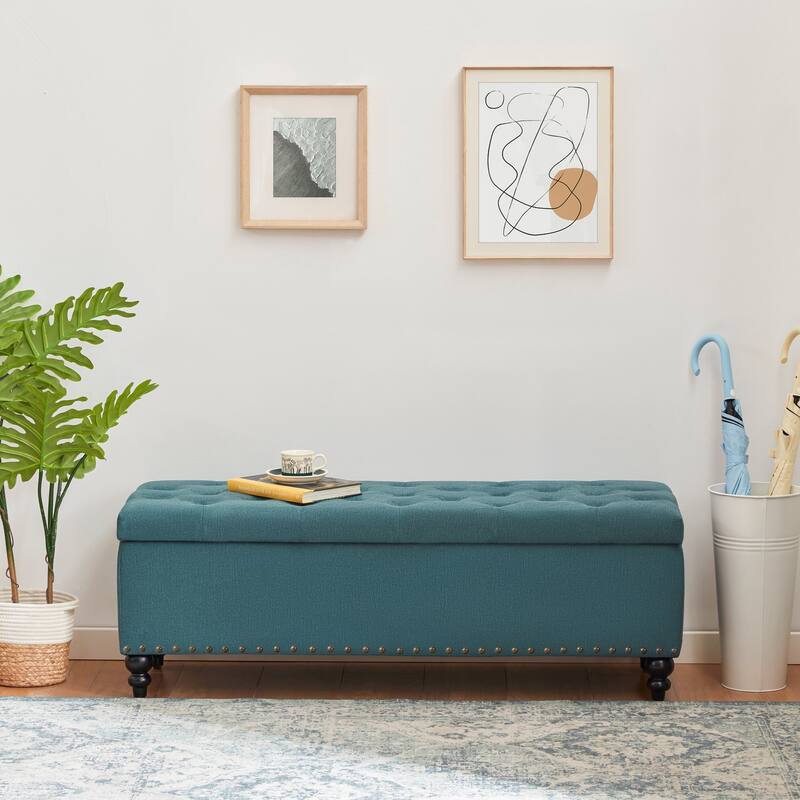 Button-Tufted Storage Bench for Bedroom 50.3"W x 17.5"D x 18"H Bottom rivets design