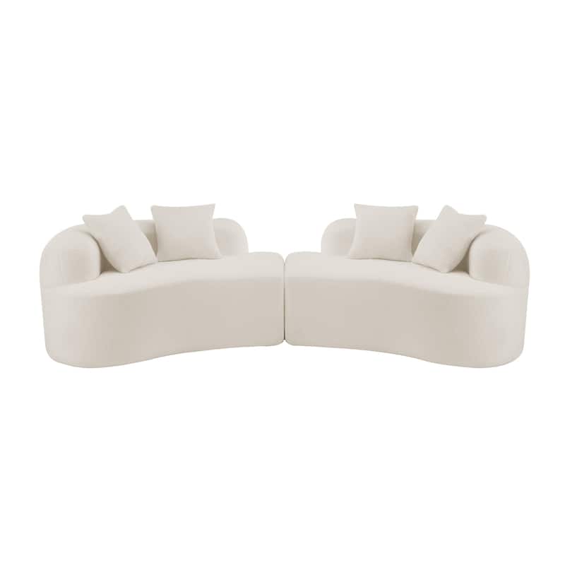 Curved Four Seater Full Compression Sponge Sofa,Teddy Velvet Fabric, No-Assembly Compact Sofa