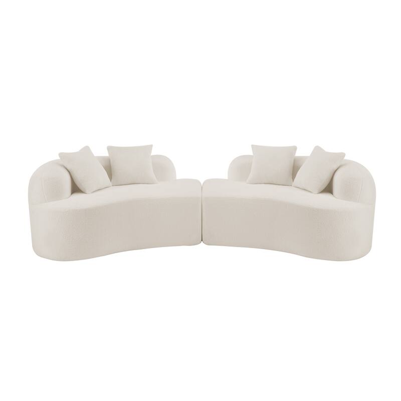 Roomfitters Curved Four Seater Sofa Teddy Velvet Fabric, Full Compression No-Assembly Couch for Small Spaces & Apartments