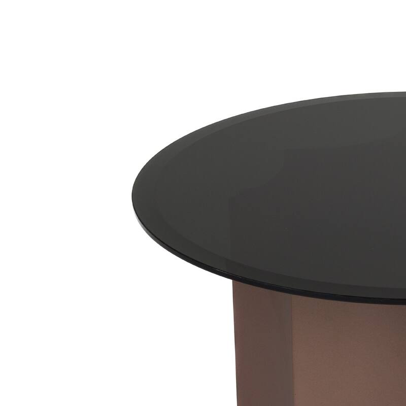 Cid Ingo Side End Table, 32 Inch Black Mirrored Glass Top, Wine Red Base