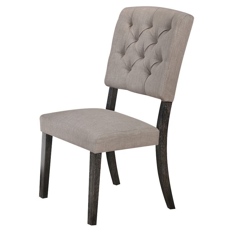 Wooden Side chair with Tufted Back, Set of 2, Brown and Gray