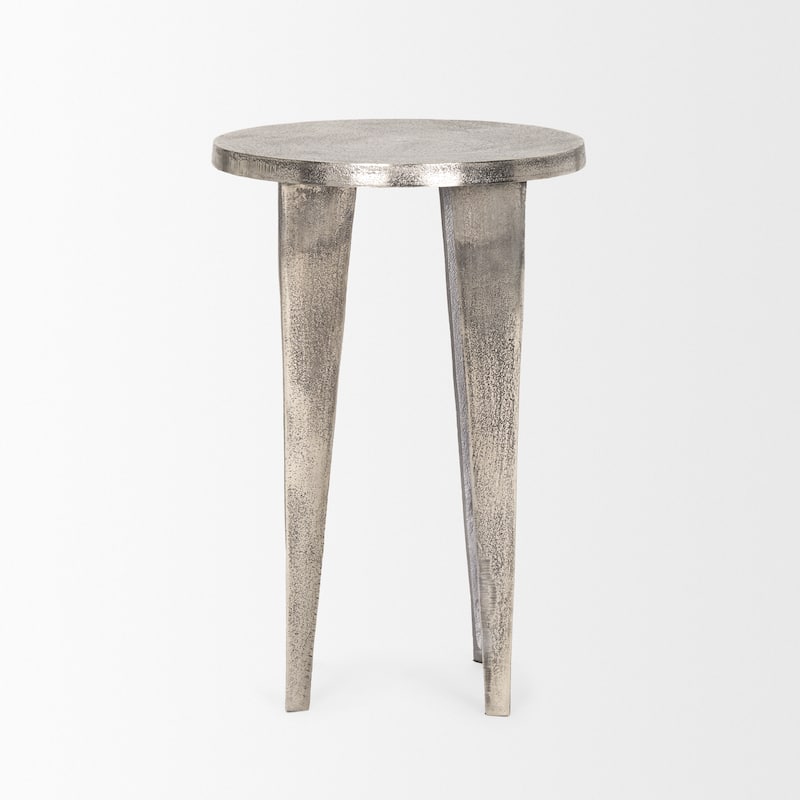 Maggie Textured Silver Nickel Cast Aluminum Metal Accent Table - 13.5L x 13.5W x 20.5H