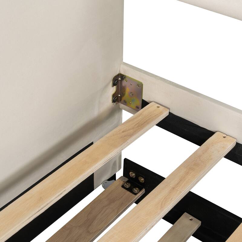 Twin Size Upholstered Daybed Sofa Bed with Trundle and Wood Slat, Light Blue/Beige/Gray