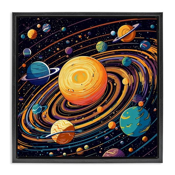 Stupell Planet Illustration Spiral Framed Floater Canvas Wall Art ...