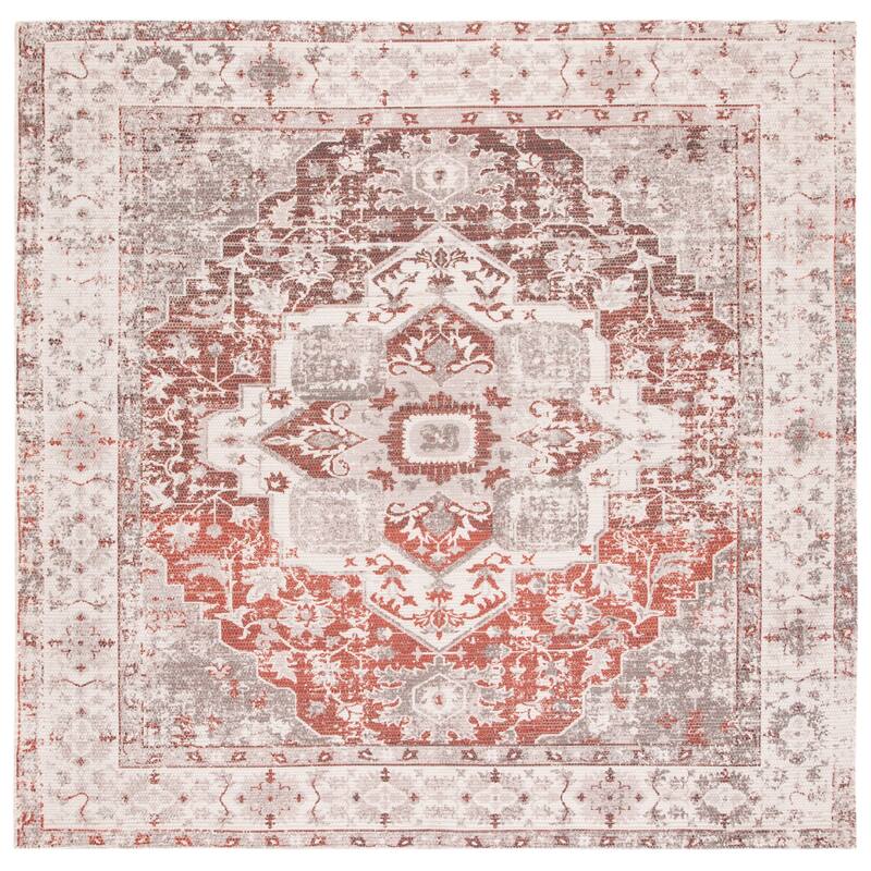 SAFAVIEH Handmade Saffron Karley Traditional Tribal Ivory/Rust Cotton Rug - 6' Square - Ivory/Rust