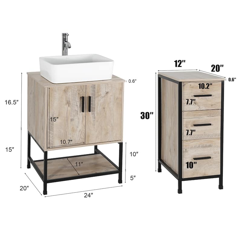 36" Bathroom Vanity Cabinet W/ Sink Faucet Drain Set Top Side Cabinet Combo
