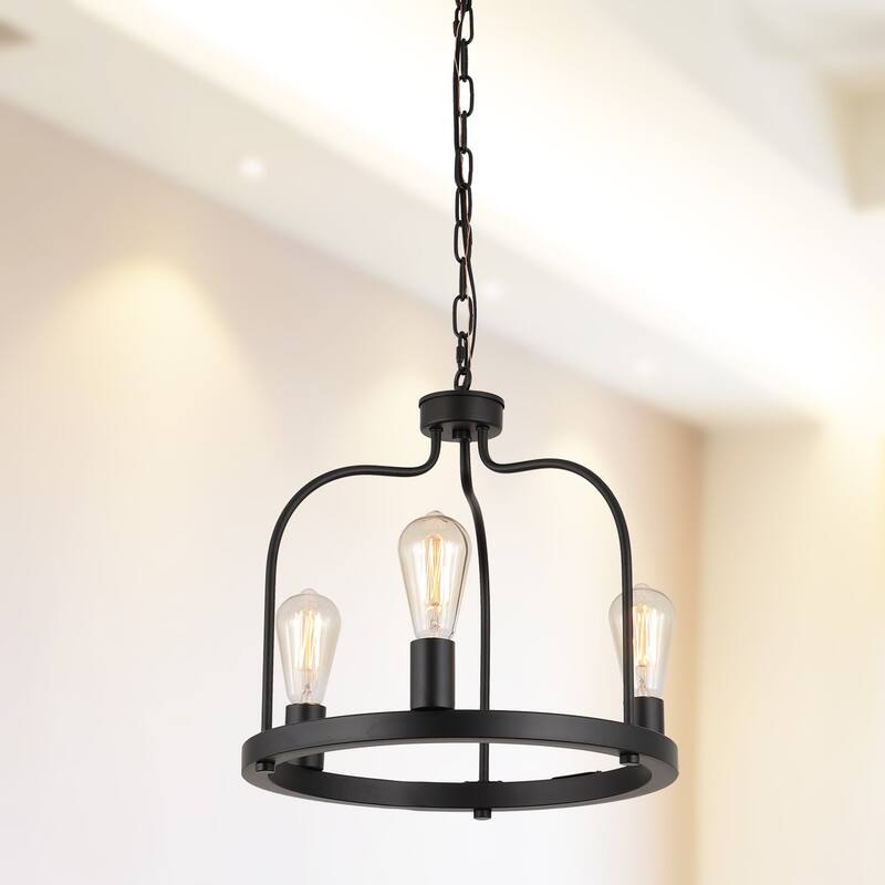 Anmytek Dining Room Light Fixture Industrial Kitchan Island Pendant 3 Lights Black Chandelier for Foyer Entryway
