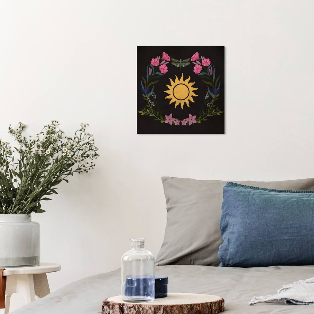 Wynwood Studio Canvas Floral and Botanical Sun & Flowers Black and Modern & Contemporary Wall Art Canvas Print
