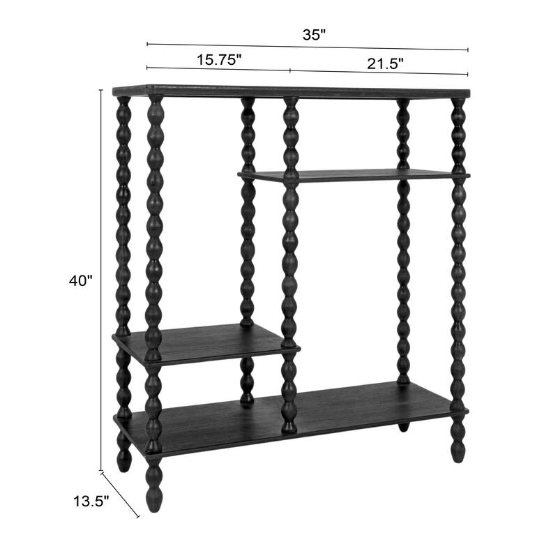 4-Tier Asymmetrical Wood Spindle-Leg Display Shelf Unit - 35.0"L x 13.38"W x 39.63"H