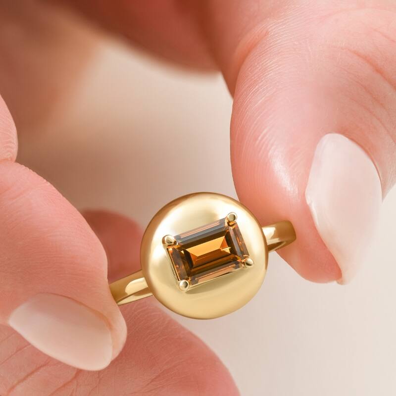 Bliss Diamond Candy Button Yellow Gold Emerald Cut Citrine Ring