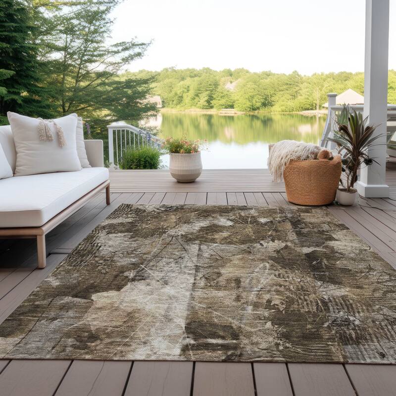 Machine Washable Indoor/ Outdoor Foilage Chantille Rug - Taupe - 2'6" x 3'10"