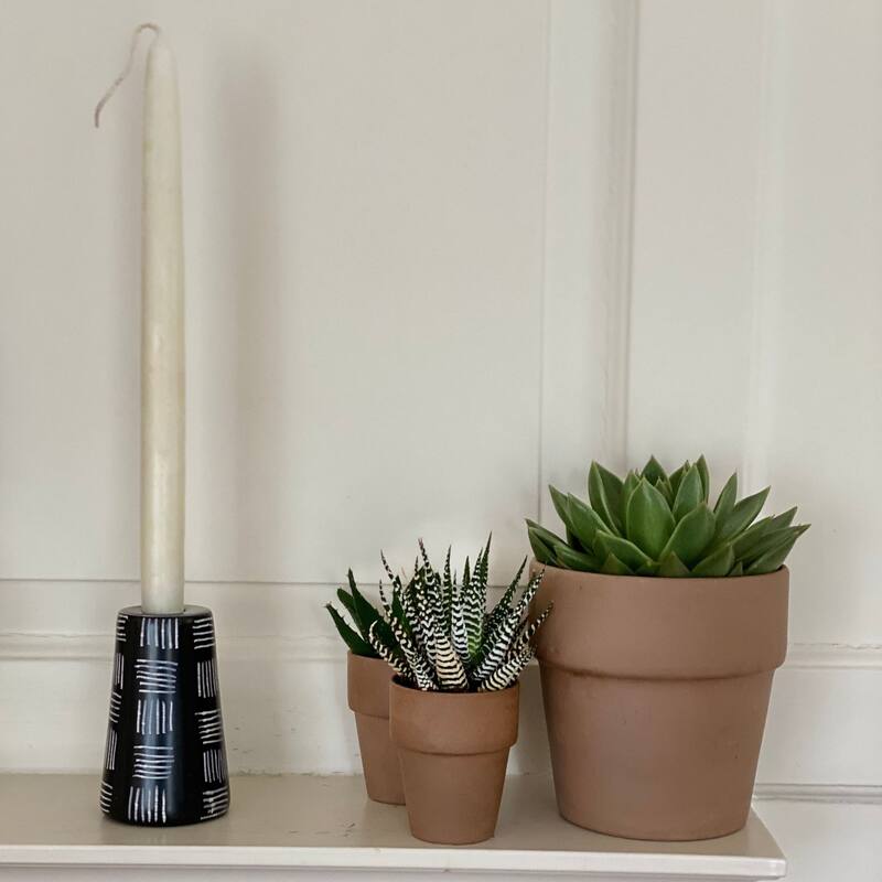 Hand-Carved Tall Round Soapstone Candle Holders, Set of 2