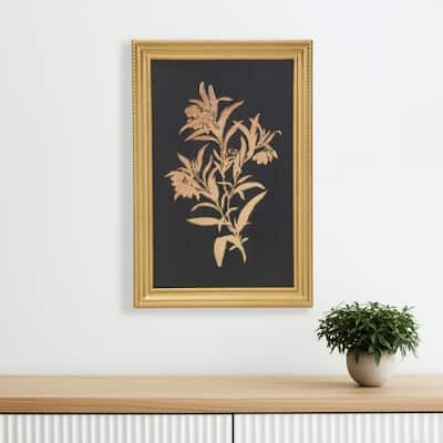 HomeRoots 21" X 14" Gold And Black Flower Bouquet Wood Framed Art