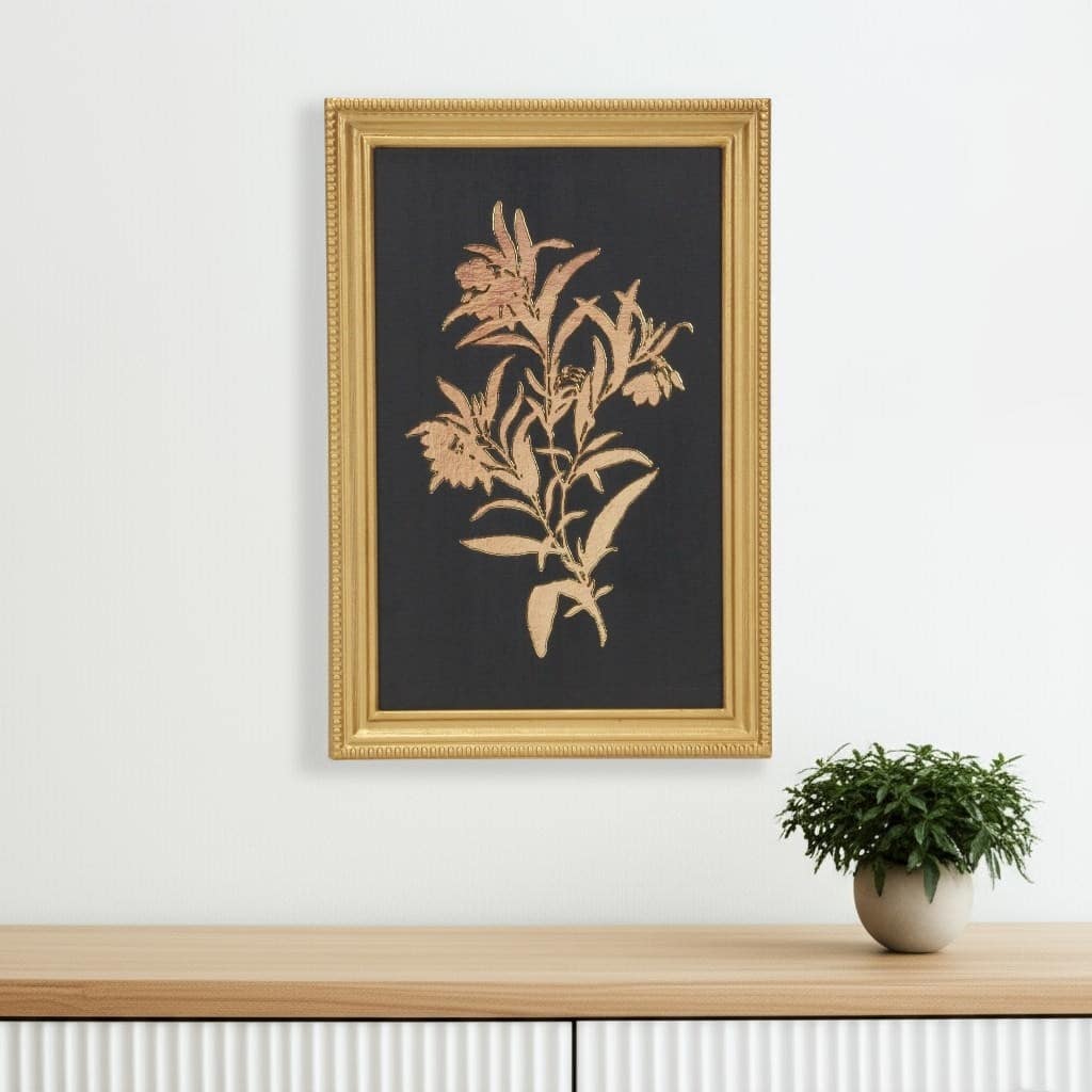 HomeRoots 21" X 14" Gold And Black Flower Bouquet Wood Framed Art