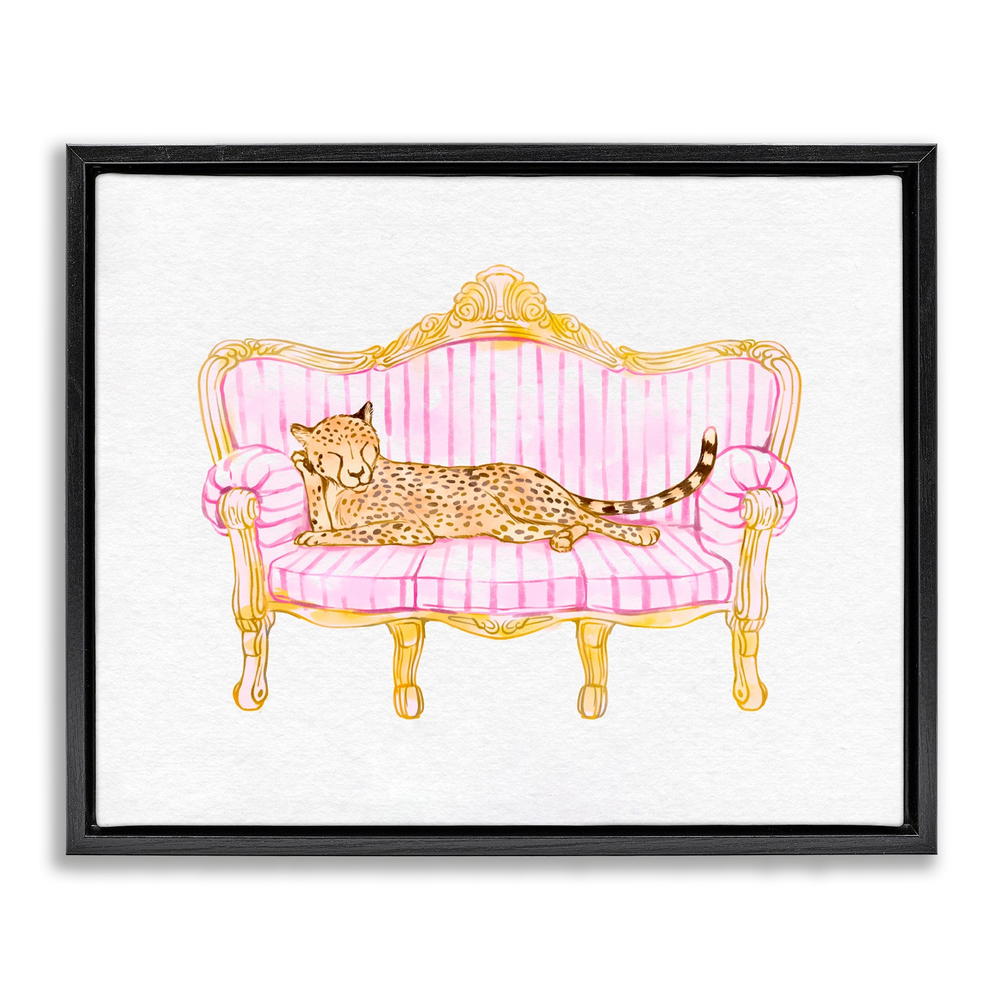 Stupell Sleeping Leopard on Striped Sofa Framed Floater Canvas Wall Art Design By Ziwei Li