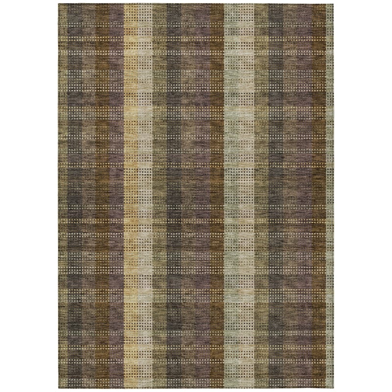 Machine Washable Indoor/ Outdoor Modern Plaid Chantille Rug