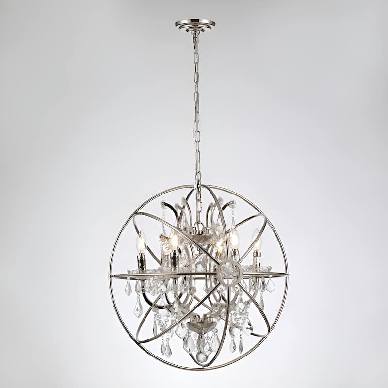 24" Light Orbed Candelabra Chandelier Pendant Rustic Lamp Antique Atom - Nickel
