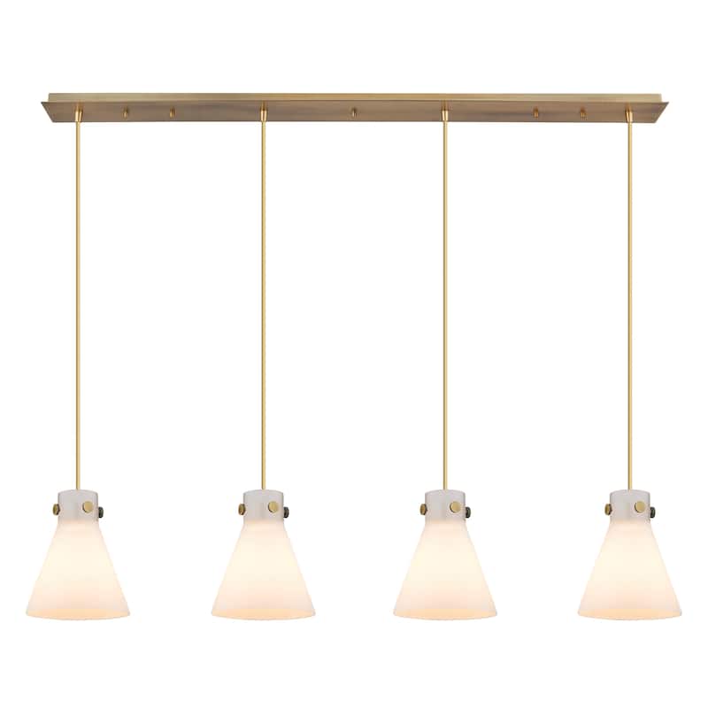 Innovations Lighting Newton Cone - 4 Light 8" Cord Hung Linear Pendant - Brushed Brass/White