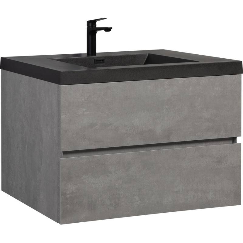 36" Wall-Mounted Floating Vanity with Premium Quartz Sand Basin, Grey Modern Storage Cabinet
