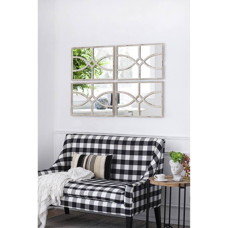 Rectangular Carved Wall Mirrors - 23.5" - White - Set of 2