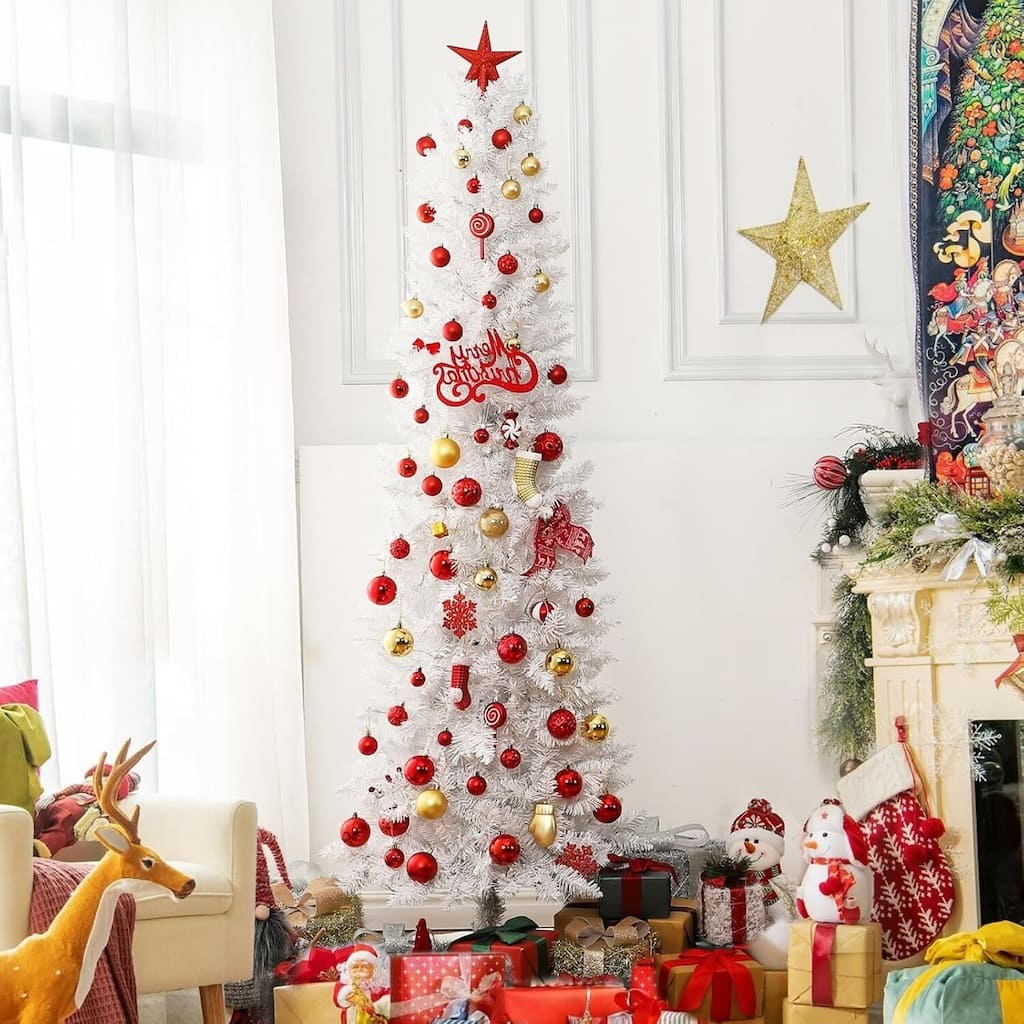 6ft Pre-Lit White Pencil Christmas Tree with 250 Color Changing LED Lights