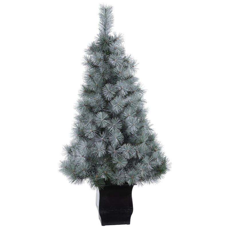 4ft. Snowy Pine Artificial Christmas Tree with 150 LED Lights in Decorative Planter - Charming Holiday X-Mas Décor