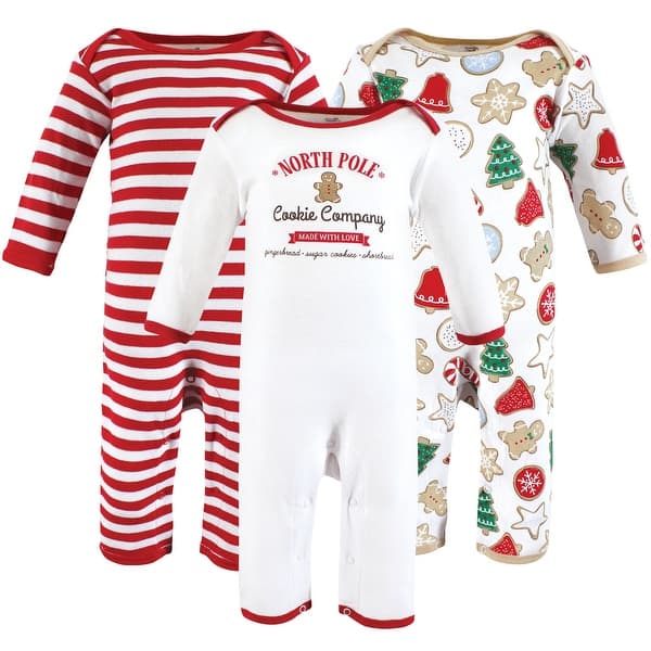 slide 1 of 1, Touched by Nature Unisex Baby Organic Cotton Coveralls, Christmas Cookies 0 - 3 Months - White/Red