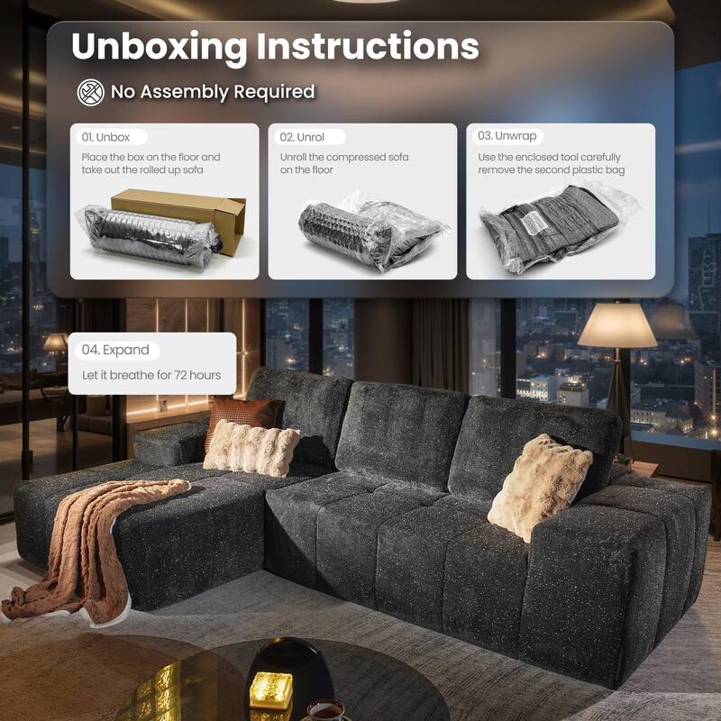 OVIOS Starry Sky Fabric Chaise Lounge Sofa-Grey