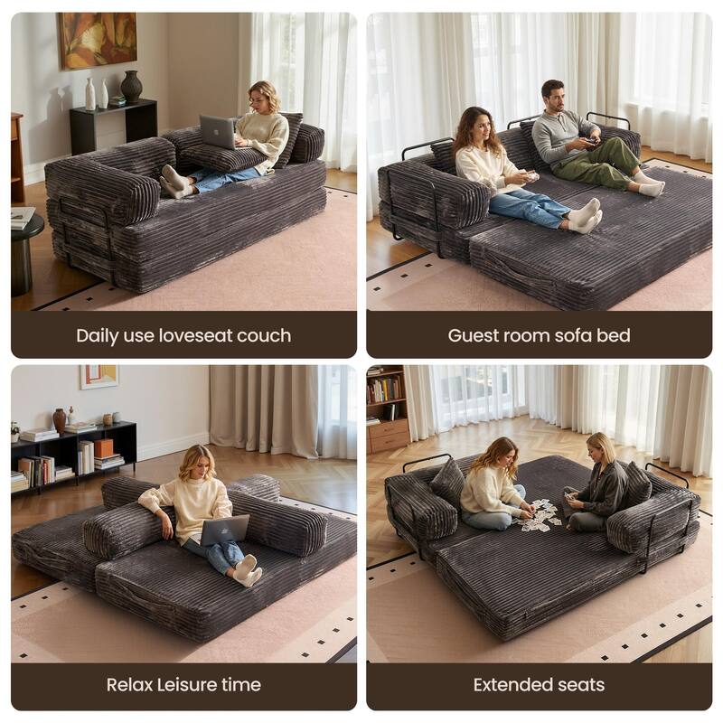 OVIOS Supreme Soft Fluffy Loveseat Sleeper Sofa