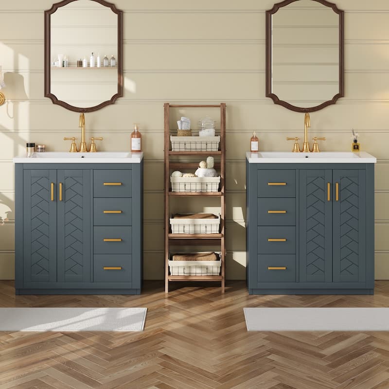 60'' Freestanding Bathroom Vanity Set with White Integrated Ceramic Sink - 60'' x 18.3'' x 34''