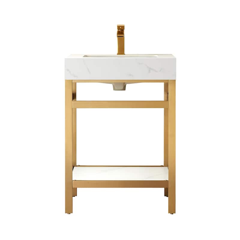 Miseno MV702524-NM Funes 24" Free Standing Single Basin Vanity Set - Brushed Gold / White - Goldtone Finish