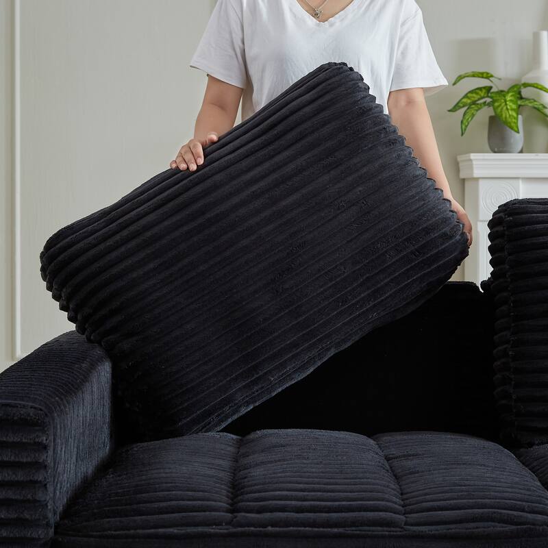 122.5" Corduroy U-Shaped Sectional Sofa with Ottomans & Pillows