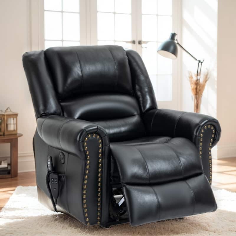 Dual Motor Genuine Leather Lift Recliners, Massage & Heat, USB Ports