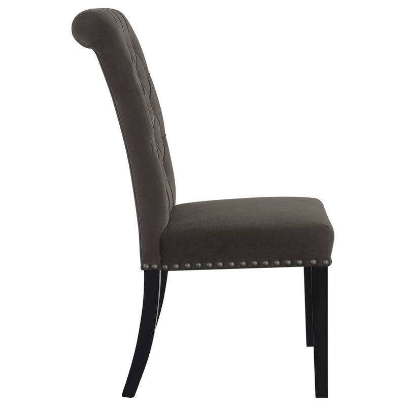 2pc Set Luxurious Feel Button-Tufted High Back Elegant Rolled Top Velvet Fabric Upholstered Nailhead Trim Tapered Legs
