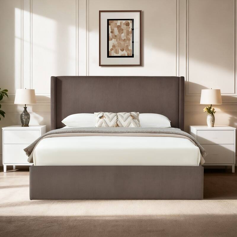 Lift Up Storage Platform Bed with Minimalist Headboard
