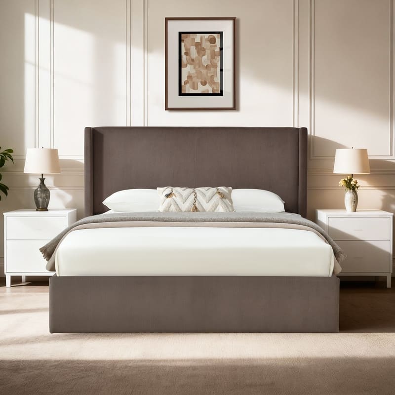 Lift Up Storage Platform Bed with Minimalist Headboard