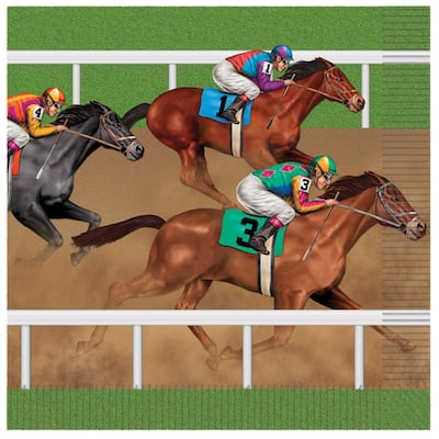 Club Pack of 16 Green and Brown Horse Racing Luncheon Napkins 6.5"