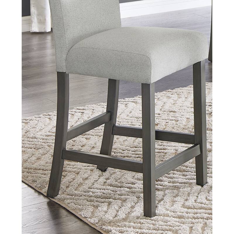Selena Set of 2 Light Gray Fabric Counter Height Chairs with Gray Wood Frame & Footrest