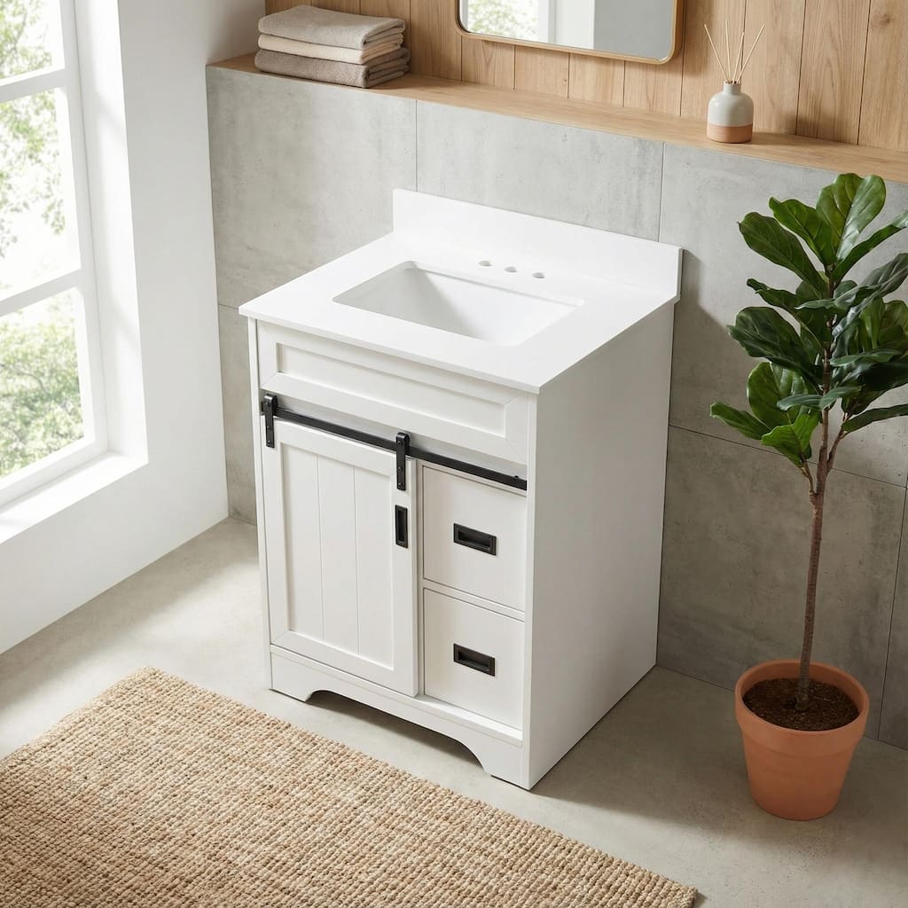 Homy Casa 24" Farmhouse Bathroom Vanity with Single Undermount Sink and Sliding Barn Doors