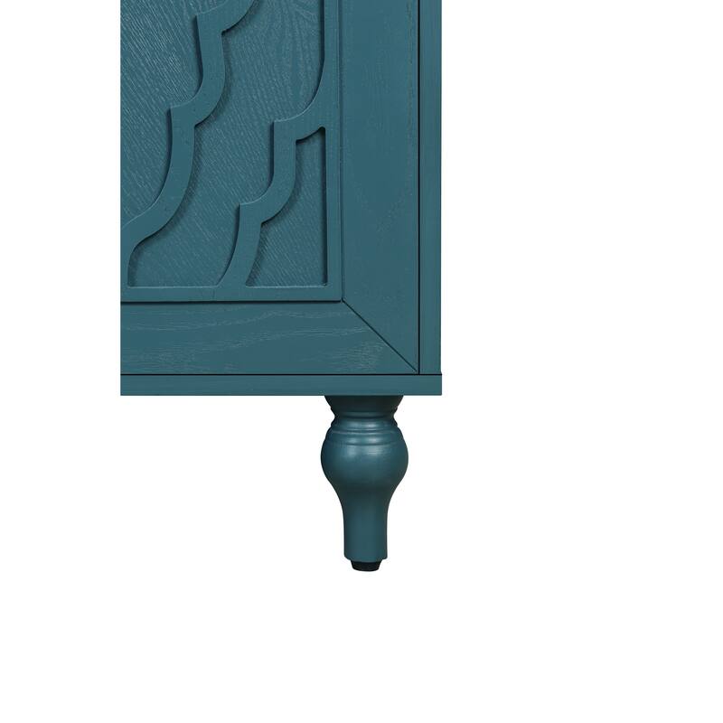 Storage Cabinet with Carved Flower Doors, Sideboard Cabinet with Metal Handle, Accent Cabinet with Adjustable Shelves