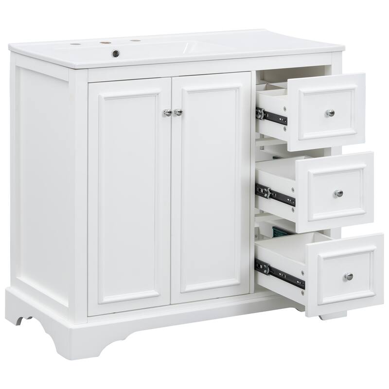 GDFStudio - Seren Bathroom Vanity with Ceramic Sink, Soft-Close Door, Shelf & 1 Drawer