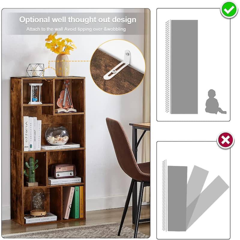 VECELO Modern Irregular Shape Tall Bookshelf Multi-Purpose Waterproof Vertical Horizontal Storage for Bedroom Living Room