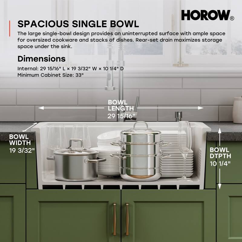HOROW 30 in. Drop-In White Ceramic Kitchen Sink with Standard and Bottom Grid, Drain Assembly, Cutting Board