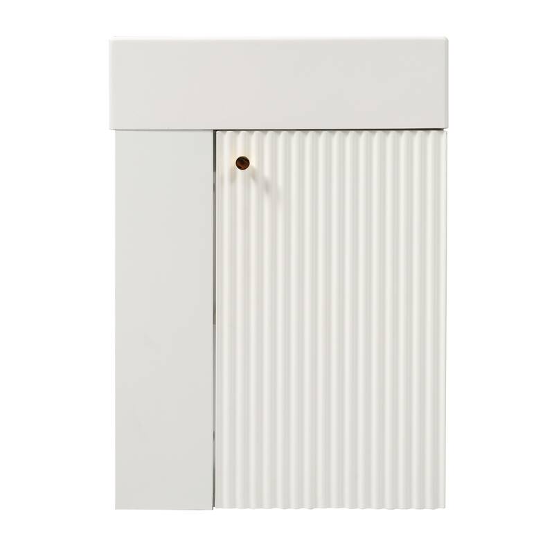 Roomfitters 18.5" Floating Bathroom Vanity with Resin Basin, Modern Wall-Mount Cabinet with Left Side Storage, White