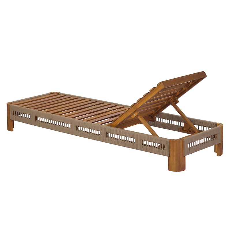 Christopher Knight Home - Delacroix Acacia Wood Outdoor Chaise Lounge with with Adjustable Backrest, Handwoven Rope Accents